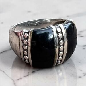 Sterling Silver Black Onyx Ring 925 Thai Chunky Statement Band 6.5